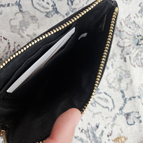 Coach F58032 Corner Zip Wristlet Crossgrain Leather Wallet Black Gold Zipper - Picture 7 of 8